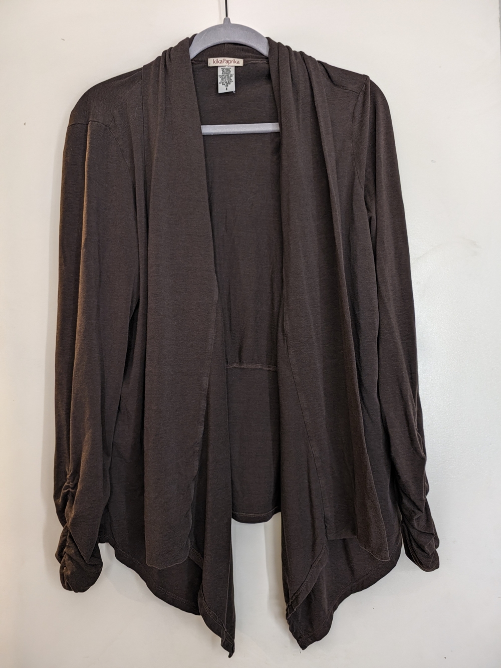 KikaPaprika Dark Mocha Brown Draped Open-Front Cardigan